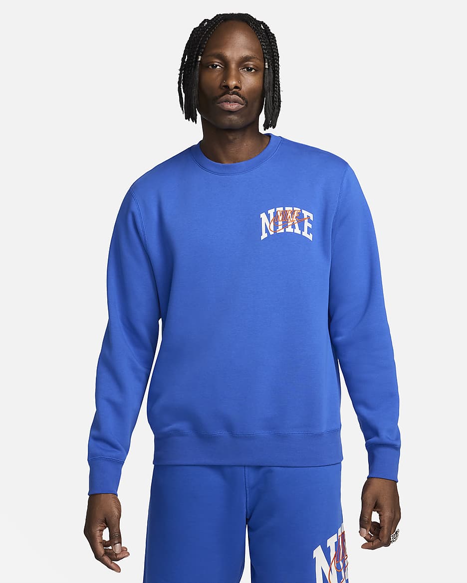 Nike crew neck club sweatshirt blue sale